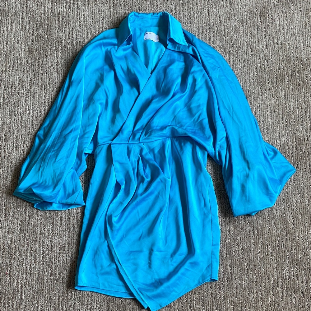 ASOS Blue Satin Long Sleeve Mini Dress